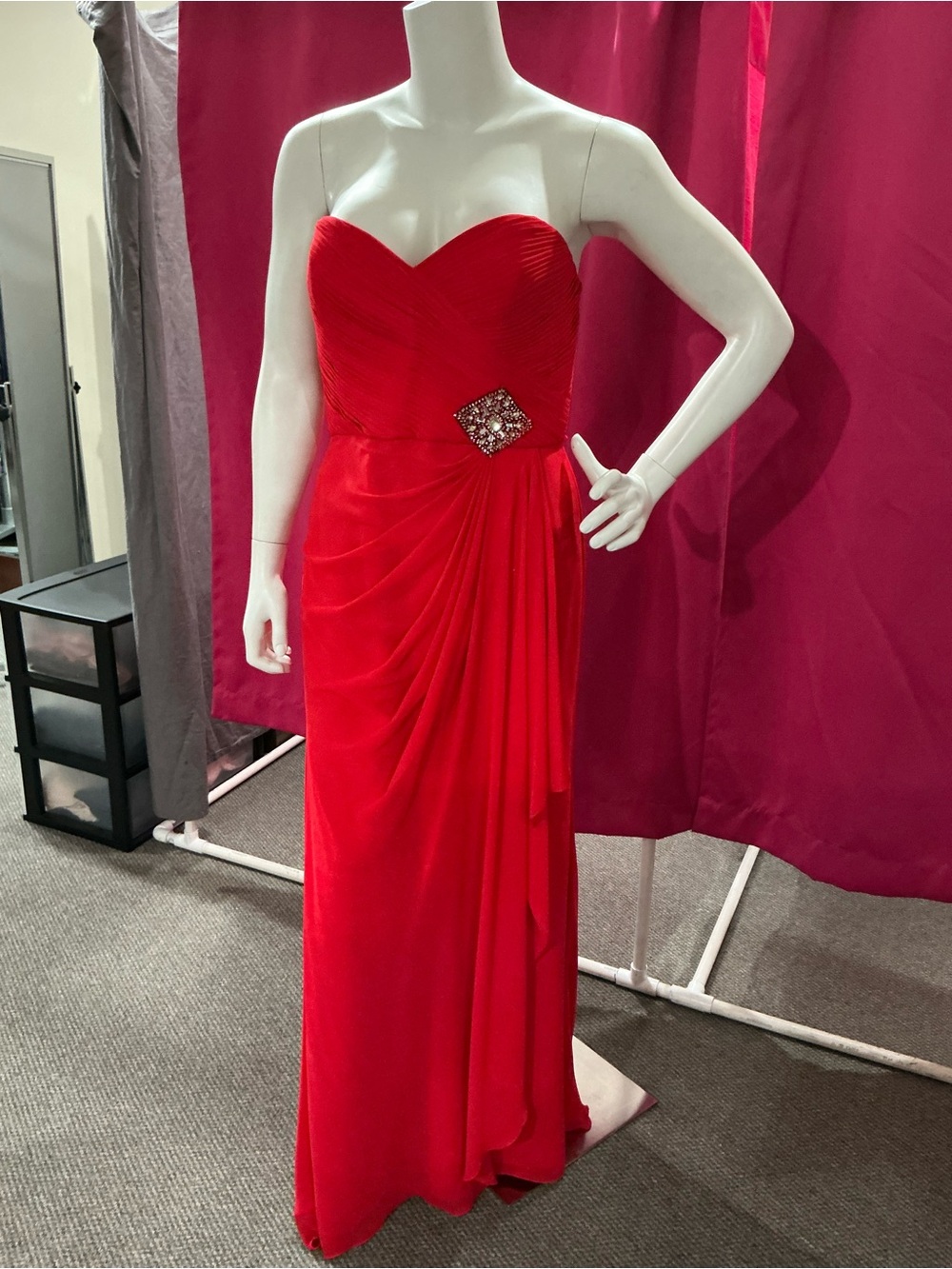 Size 14 Red Strapless Red Evening Gown